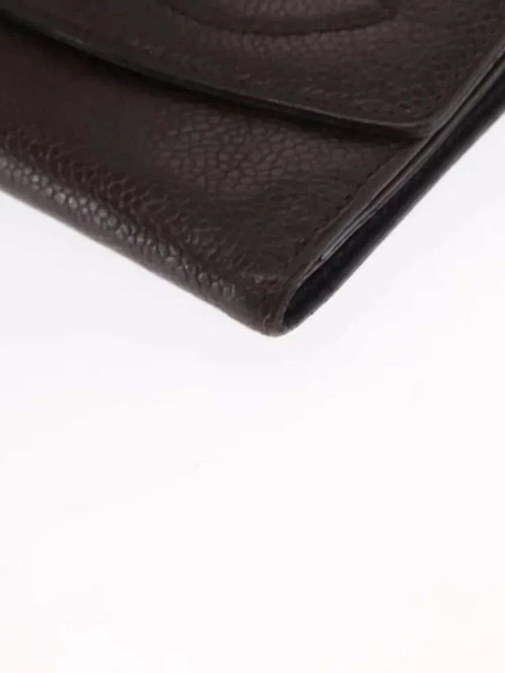 CHANEL Bifold Wallet Grained Calf Skin Black Gold CC Auth bs32337